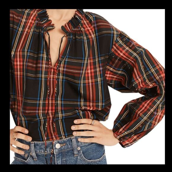 J Crew Stewart Tartan Plaid Tie Neck Scalloped Top NWT - Picture 4 of 14